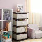 Commode de placard haute à 4 niveaux avec tiroirs - Organisateur de vêtements et petit rangement en tissu pour chambre à coucher