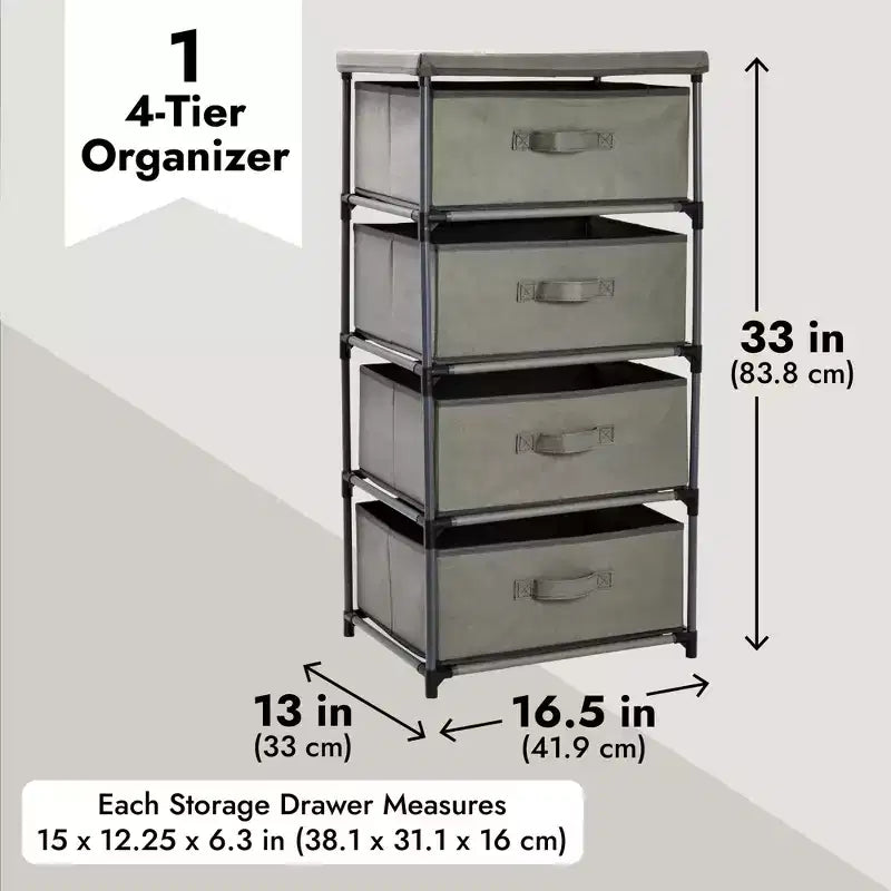 Commode de placard haute à 4 niveaux avec tiroirs - Organisateur de vêtements et petit rangement en tissu pour chambre à coucher
