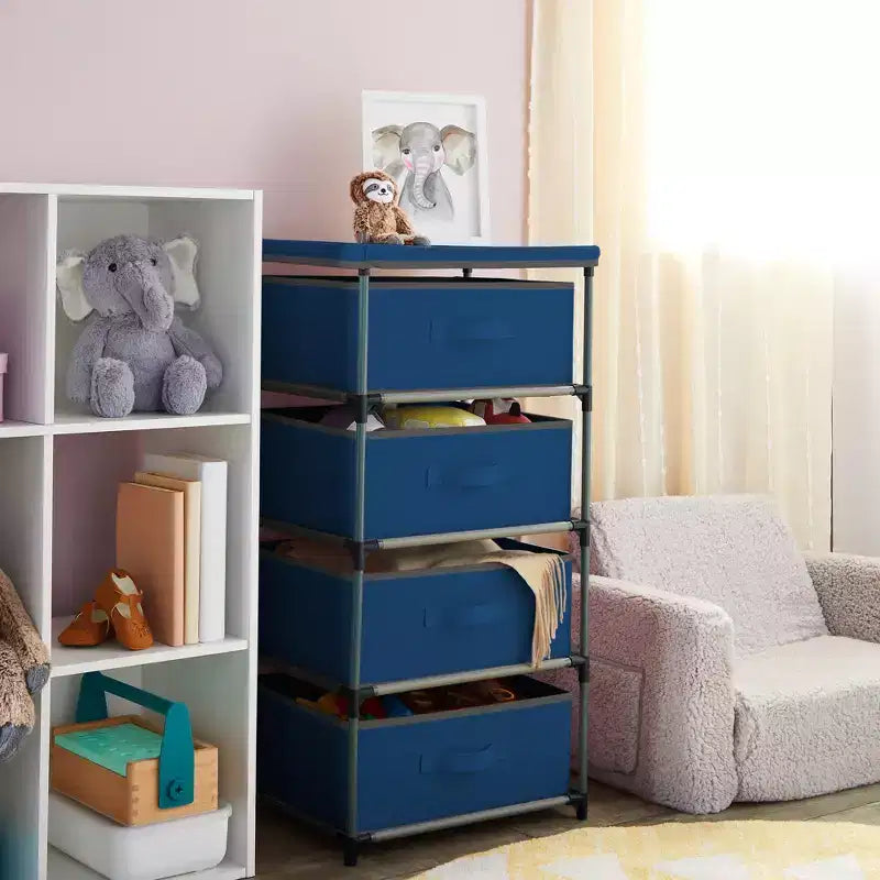 Commode de placard haute à 4 niveaux avec tiroirs - Organisateur de vêtements et petit rangement en tissu pour chambre à coucher