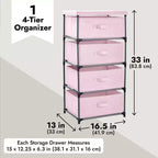 Commode de placard haute à 4 niveaux avec tiroirs - Organisateur de vêtements et petit rangement en tissu pour chambre à coucher