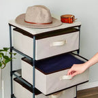 Commode de placard haute à 4 niveaux avec tiroirs - Organisateur de vêtements et petit rangement en tissu pour chambre à coucher