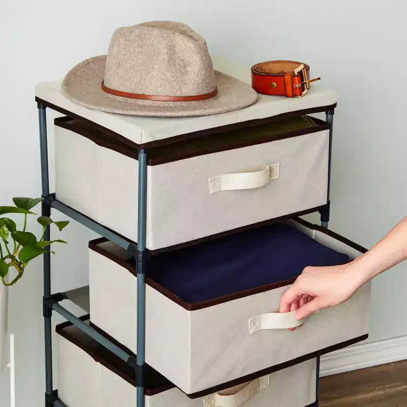 Commode de placard haute à 4 niveaux avec tiroirs - Organisateur de vêtements et petit rangement en tissu pour chambre à coucher