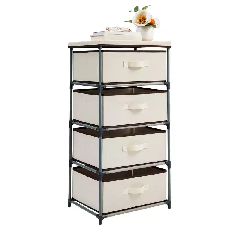 Commode de placard haute à 4 niveaux avec tiroirs - Organisateur de vêtements et petit rangement en tissu pour chambre à coucher