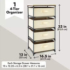 Commode de placard haute à 4 niveaux avec tiroirs - Organisateur de vêtements et petit rangement en tissu pour chambre à coucher