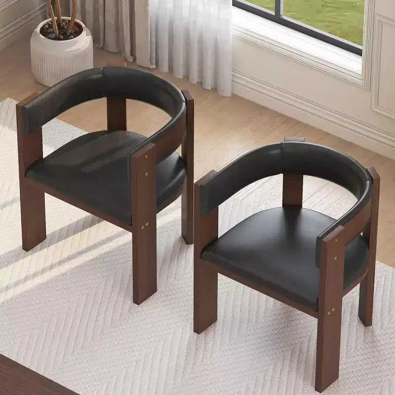 Mid Century Solid Wood Dining Chairs Set, PU Leather Upholstered Accent Chairs with Curved Backrest, Rubber Wood Fram - Brown&Dark Grey