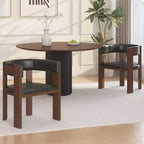 Lot de chaises de salle à manger en bois massif du milieu du siècle, chaises d'appoint rembourrées en cuir PU avec dossier incurvé, cadre en bois d'hévéa - Marron et gris foncé