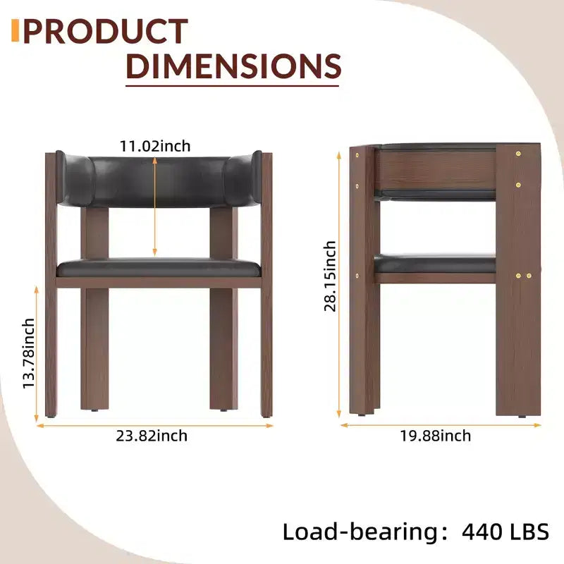 Lot de chaises de salle à manger en bois massif du milieu du siècle, chaises d'appoint rembourrées en cuir PU avec dossier incurvé, cadre en bois d'hévéa - Marron et gris foncé