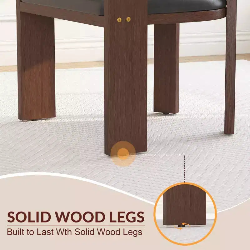 Lot de chaises de salle à manger en bois massif du milieu du siècle, chaises d'appoint rembourrées en cuir PU avec dossier incurvé, cadre en bois d'hévéa - Marron et gris foncé