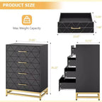 Commode à 4 tiroirs Acekool, chiffonnier haut pour chambre et placard, glissières à fermeture douce, organisateur de rangement moderne avec poignées métalliques