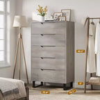 Commode 5 tiroirs pour chambre à coucher, commode haute de 130 cm, armoire à tiroirs verticale autoportante avec rangement, commode de rangement en bois pour salon, couloir