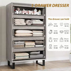 Commode 5 tiroirs pour chambre à coucher, commode haute de 130 cm, armoire à tiroirs verticale autoportante avec rangement, commode de rangement en bois pour salon, couloir