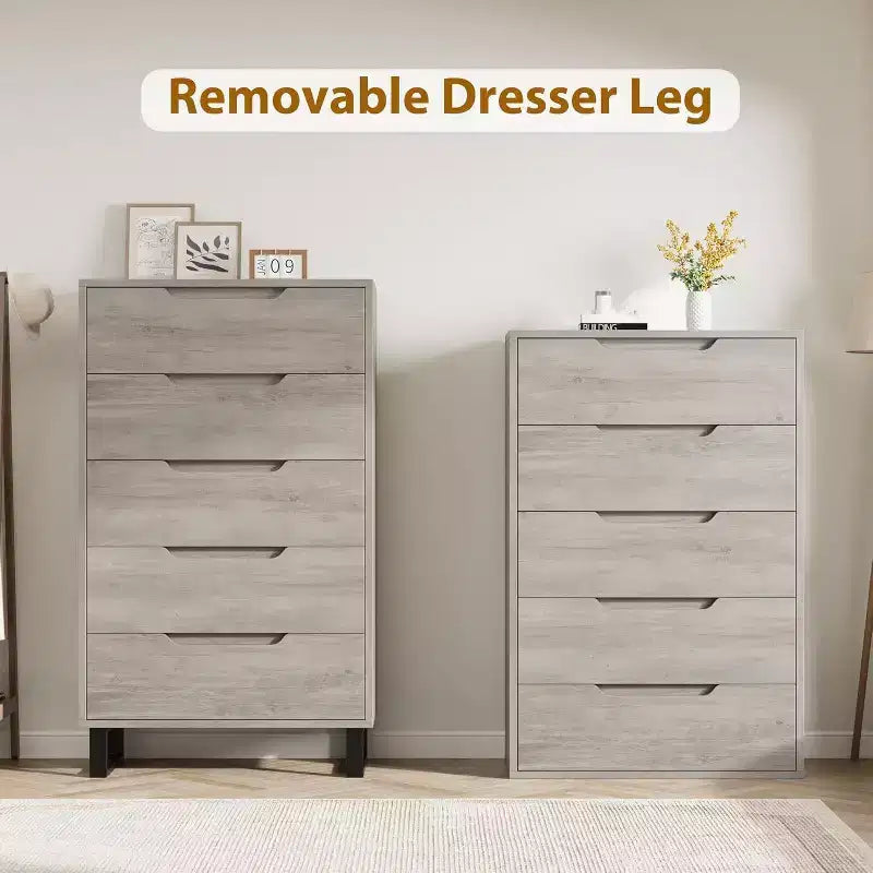 Commode 5 tiroirs pour chambre à coucher, commode haute de 130 cm, armoire à tiroirs verticale autoportante avec rangement, commode de rangement en bois pour salon, couloir