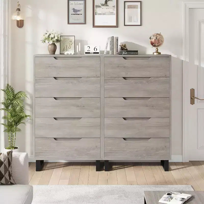 Commode 5 tiroirs pour chambre à coucher, commode haute de 130 cm, armoire à tiroirs verticale autoportante avec rangement, commode de rangement en bois pour salon, couloir