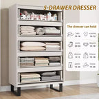 Commode 5 tiroirs pour chambre à coucher, commode haute de 130 cm, armoire à tiroirs verticale autoportante avec rangement, commode de rangement en bois pour salon, couloir