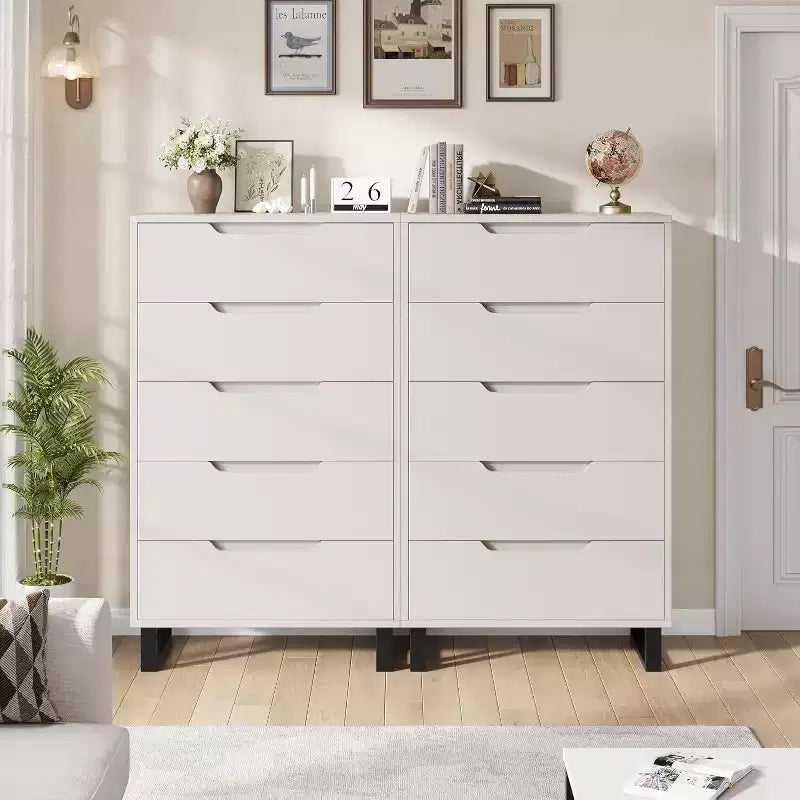 Commode 5 tiroirs pour chambre à coucher, commode haute de 130 cm, armoire à tiroirs verticale autoportante avec rangement, commode de rangement en bois pour salon, couloir