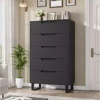 Commode 5 tiroirs pour chambre à coucher, commode haute de 130 cm, armoire à tiroirs verticale autoportante avec rangement, commode de rangement en bois pour salon, couloir