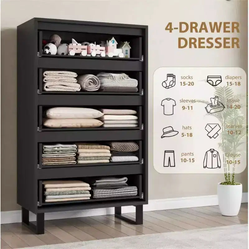 Commode 5 tiroirs pour chambre à coucher, commode haute de 130 cm, armoire à tiroirs verticale autoportante avec rangement, commode de rangement en bois pour salon, couloir