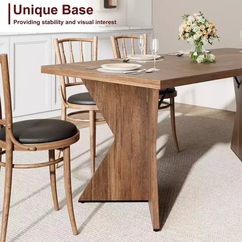 Table à manger GustoWave de 180 cm pour 6 personnes, avec cadre robuste et pieds en V