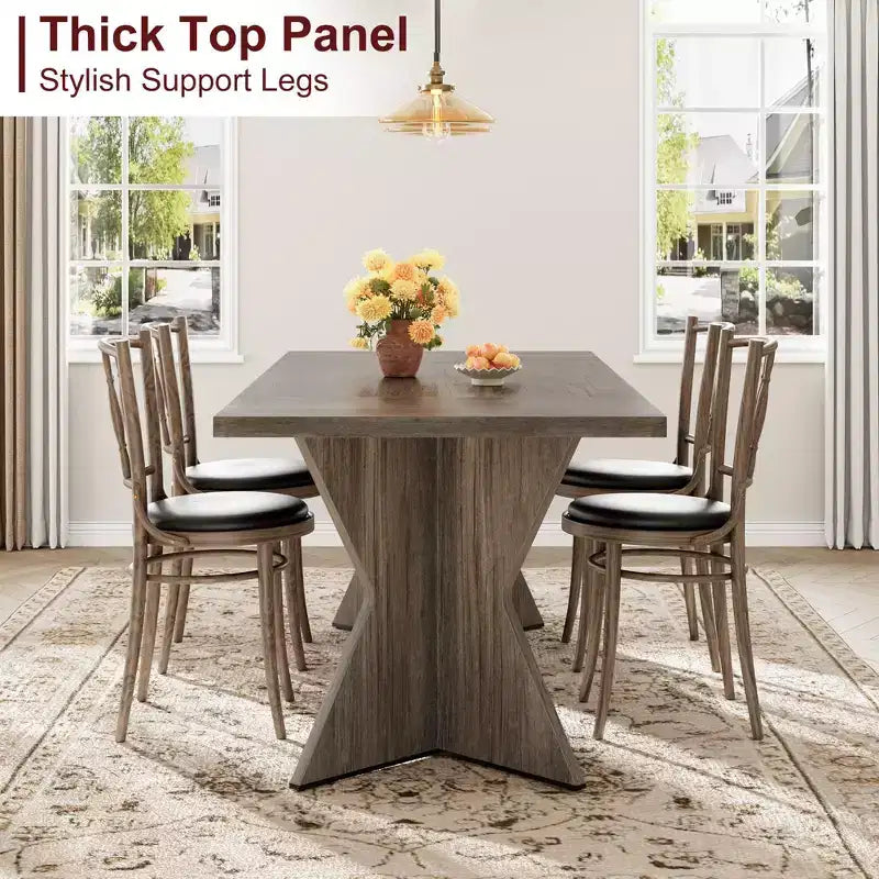 Table à manger GustoWave de 180 cm pour 6 personnes, avec cadre robuste et pieds en V