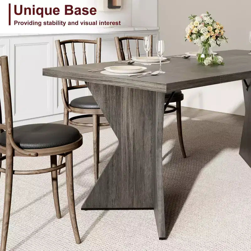 Table à manger GustoWave de 180 cm pour 6 personnes, avec cadre robuste et pieds en V