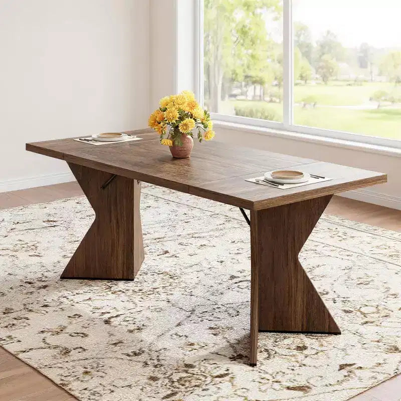 Table à manger GustoWave de 180 cm pour 6 personnes, avec cadre robuste et pieds en V