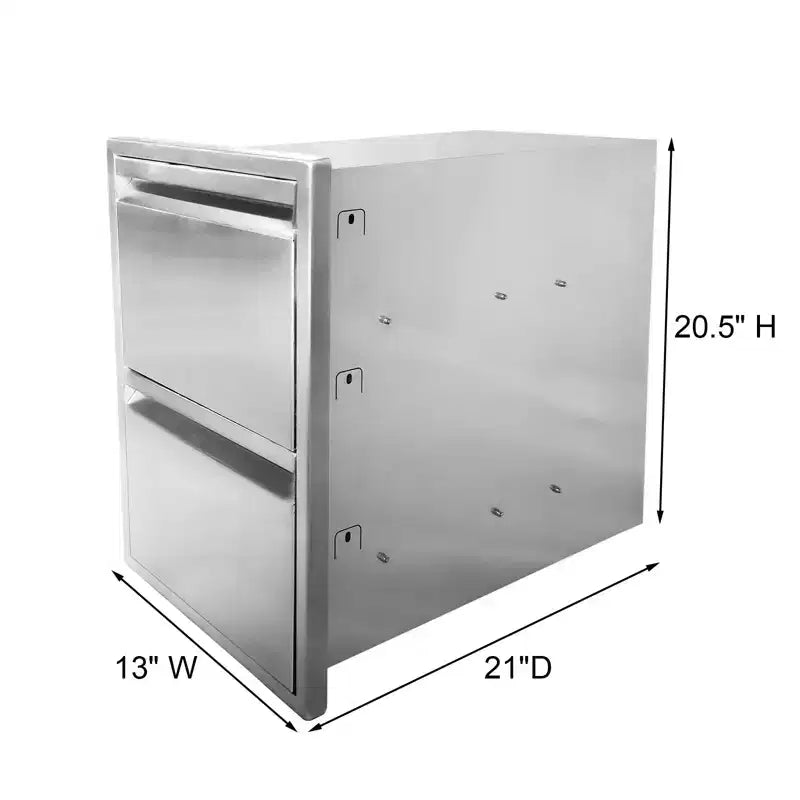 Tiroirs de cuisine extérieure, tiroirs de barbecue encastrables en acier inoxydable avec poignée rainurée, pour îlot de cuisine extérieure ou station de grillades de patio, 2 couches