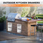 Tiroirs de cuisine extérieure, tiroirs de barbecue encastrables en acier inoxydable avec poignée rainurée, pour îlot de cuisine extérieure ou station de grillades de patio, 2 couches