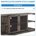 Meuble TV moderne pour téléviseurs jusqu'à 75 pouces, meuble de divertissement avec portes en maille et 4 étagères ouvertes, console TV multimédia en bois, gris 160 cm