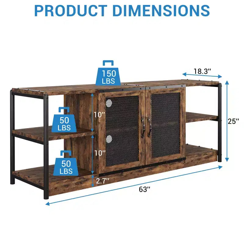 Meuble TV moderne pour téléviseurs jusqu'à 75 pouces, meuble de divertissement avec portes en maille et 4 étagères ouvertes, console TV multimédia en bois, gris 160 cm