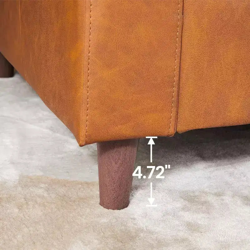 Canapé Acekool 85 Mid-Century Modern en Faux Cuir, Canapé 3 Places avec Assise Profonde, Mousse Haute Densité, Pieds en Bois, Tan, pour Salon ou Bureau