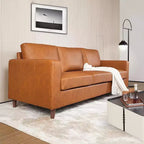 Canapé Acekool 85 Mid-Century Modern en Faux Cuir, Canapé 3 Places avec Assise Profonde, Mousse Haute Densité, Pieds en Bois, Tan, pour Salon ou Bureau