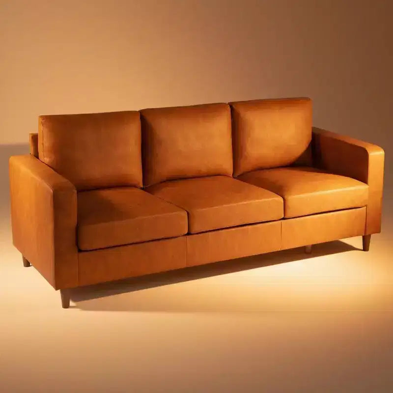 Canapé Acekool 85 Mid-Century Modern en Faux Cuir, Canapé 3 Places avec Assise Profonde, Mousse Haute Densité, Pieds en Bois, Tan, pour Salon ou Bureau