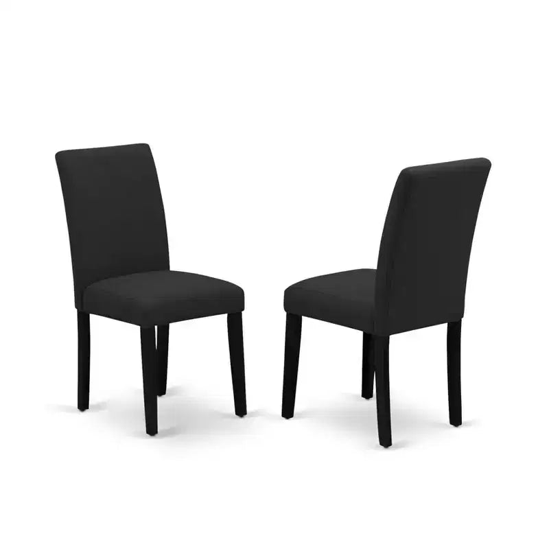 Ensemble de salle à manger en bois HomeStock Belmont 5 pièces 1 table de salle à manger à rallonges et 4 chaises de salle à manger en tissu de lin noir, finition noire brossée