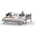 Twin Size Daybed, Heavy Duty Metal Sofa Bed Frame with Headboards, Steel Slats Support