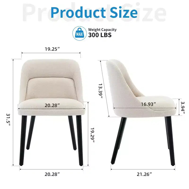 Chaise de salle à manger moderne du milieu du siècle GustoWave, chaises d'appoint rembourrées en tissu, lot de 2, tissu haute performance couleur lin, beige