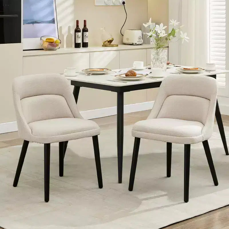 Chaise de salle à manger moderne du milieu du siècle GustoWave, chaises d'appoint rembourrées en tissu, lot de 2, tissu haute performance couleur lin, beige