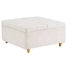 Table basse pouf de rangement en cuir avec plateau relevable, banc pouf capitonné en similicuir pour chambre à coucher et salon