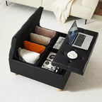Table basse pouf de rangement en cuir avec plateau relevable, banc pouf capitonné en similicuir pour chambre à coucher et salon