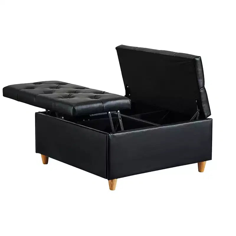 Table basse pouf de rangement en cuir avec plateau relevable, banc pouf capitonné en similicuir pour chambre à coucher et salon