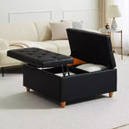 Leather Storage Ottoman Coffee Table with Lift Top, Faux Leather Tufted Upholstered Ottoman Bench for Bedroom Living Room