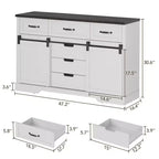 Meuble de rangement en bois pour chambre à coucher avec 6 tiroirs et porte coulissante style grange, blanc