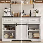 Meuble de rangement en bois pour chambre à coucher avec 6 tiroirs et porte coulissante style grange, blanc