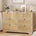 Rattan 7 Drawer Dresser for Bedroom, 51 Wide Chest of Drawers, Beside Table for Closet, Wood Storage Organizer for Living Room Hallway Entryway