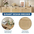Commode 7 tiroirs en rotin pour chambre à coucher, commode de 130 cm de large, table de chevet pour placard, meuble de rangement en bois pour salon, couloir, entrée