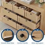 Commode 7 tiroirs en rotin pour chambre à coucher, commode de 130 cm de large, table de chevet pour placard, meuble de rangement en bois pour salon, couloir, entrée