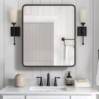PexFix 30 x 24 Bathroom Cabinet with Mirror Stainless Steel Frame and 2 Adjustable Shelves Wall Medicine Cabinets Mirrors Rectangle Recessed Black