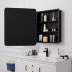 PexFix Armoire de toilette 30 x 24 avec miroir Cadre en acier inoxydable et 2 étagères réglables Armoires à pharmacie murales Miroirs Rectangulaire Encastré Noir