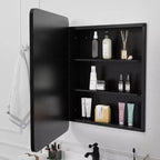 PexFix Armoire de toilette 30 x 24 avec miroir Cadre en acier inoxydable et 2 étagères réglables Armoires à pharmacie murales Miroirs Rectangulaire Encastré Noir