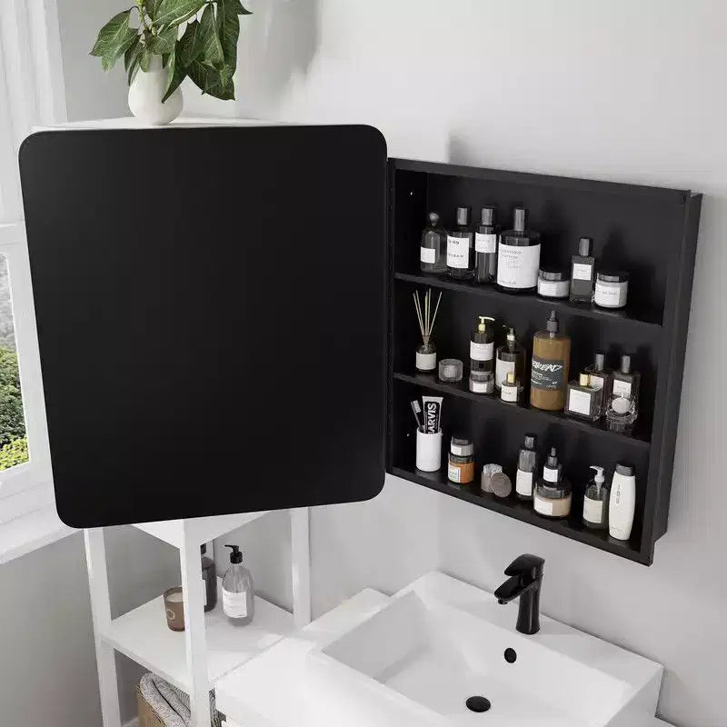 PexFix Armoire de toilette 30 x 24 avec miroir Cadre en acier inoxydable et 2 étagères réglables Armoires à pharmacie murales Miroirs Rectangulaire Encastré Noir