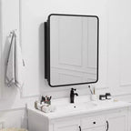 PexFix Armoire de toilette 30 x 24 avec miroir Cadre en acier inoxydable et 2 étagères réglables Armoires à pharmacie murales Miroirs Rectangulaire Encastré Noir